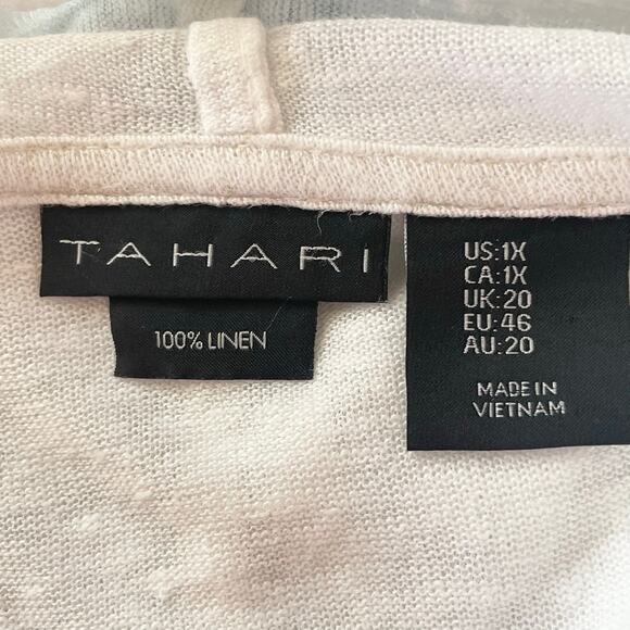 Tahari 100% Linen White Open Front Cardigan Hooded Sz 1X Beachy Coverup Summer - Picture 8 of 8